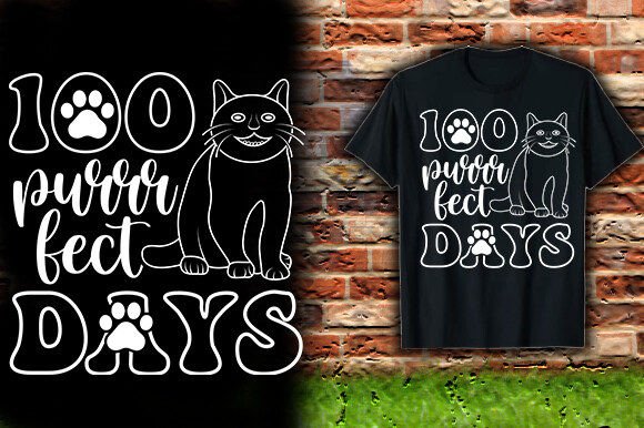 100 PURRRFECT DAYS T-Shirt Vector Design Review