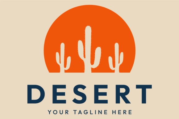 Desert Cactus Logo Vintage, with Sunset