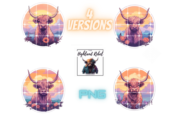 Highland Cow Design H, 4 Versions